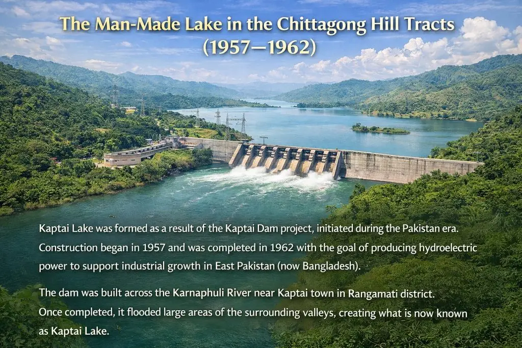 Kaptai Lake was formed as a result of the Kaptai Dam project