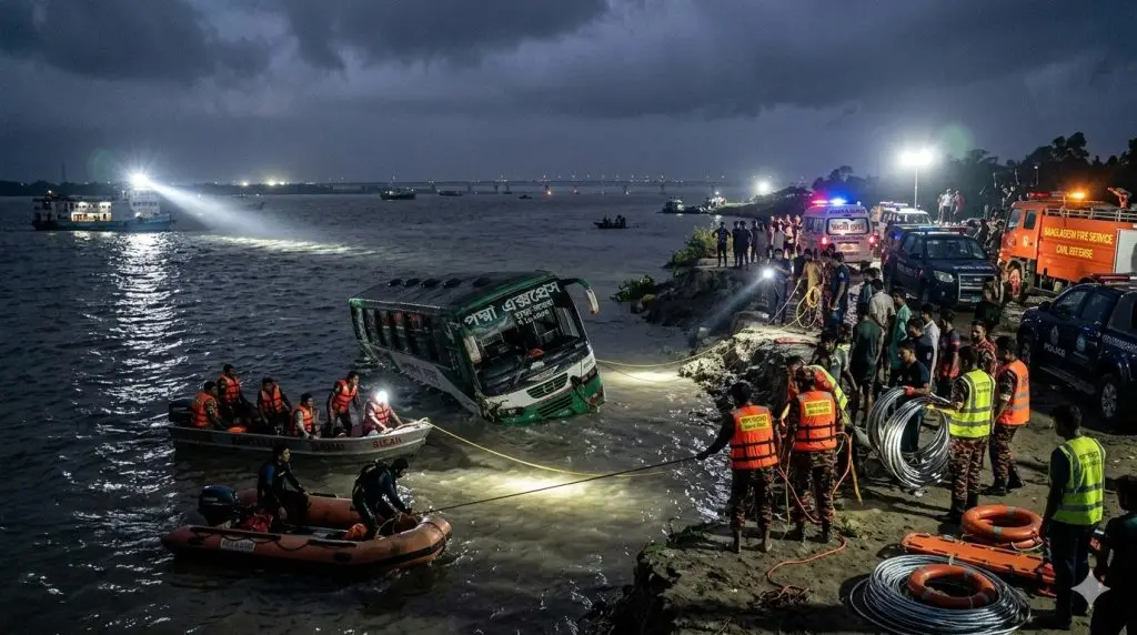 Bus plunges