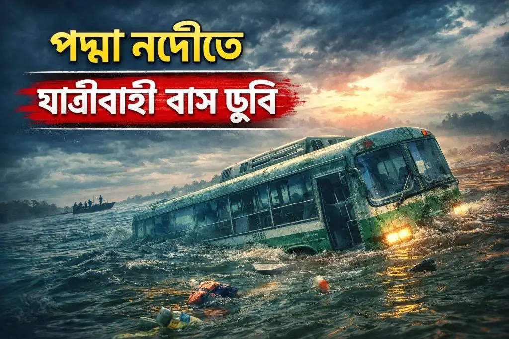 পদ্মা নদীতে যাত্রীবাহী বাস ডুবি